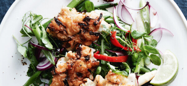 Fish cakes med aspargessalat